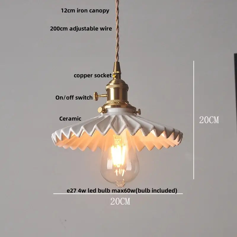 Hand painted white ceramic copper pendant light kitchen fixture