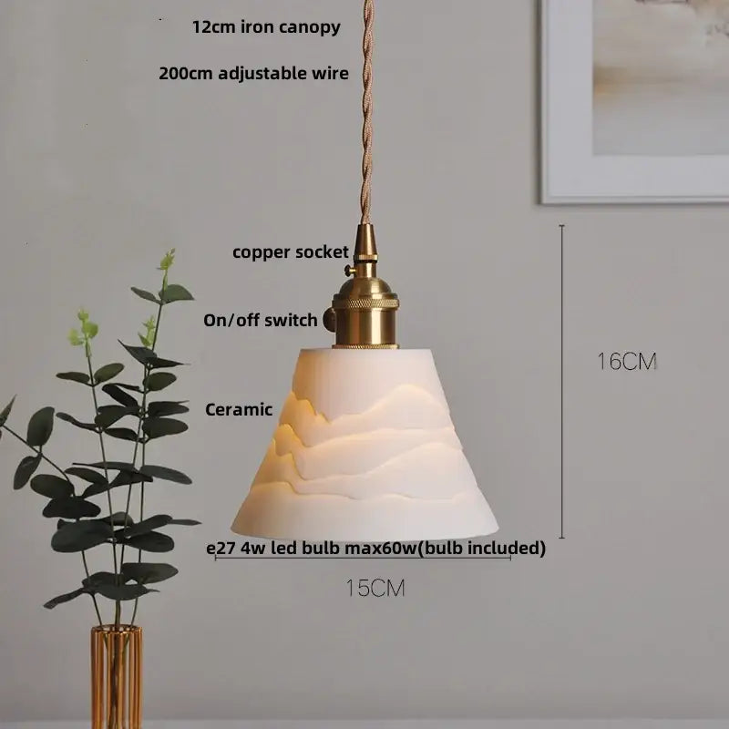Hand painted white ceramic copper pendant light kitchen fixture