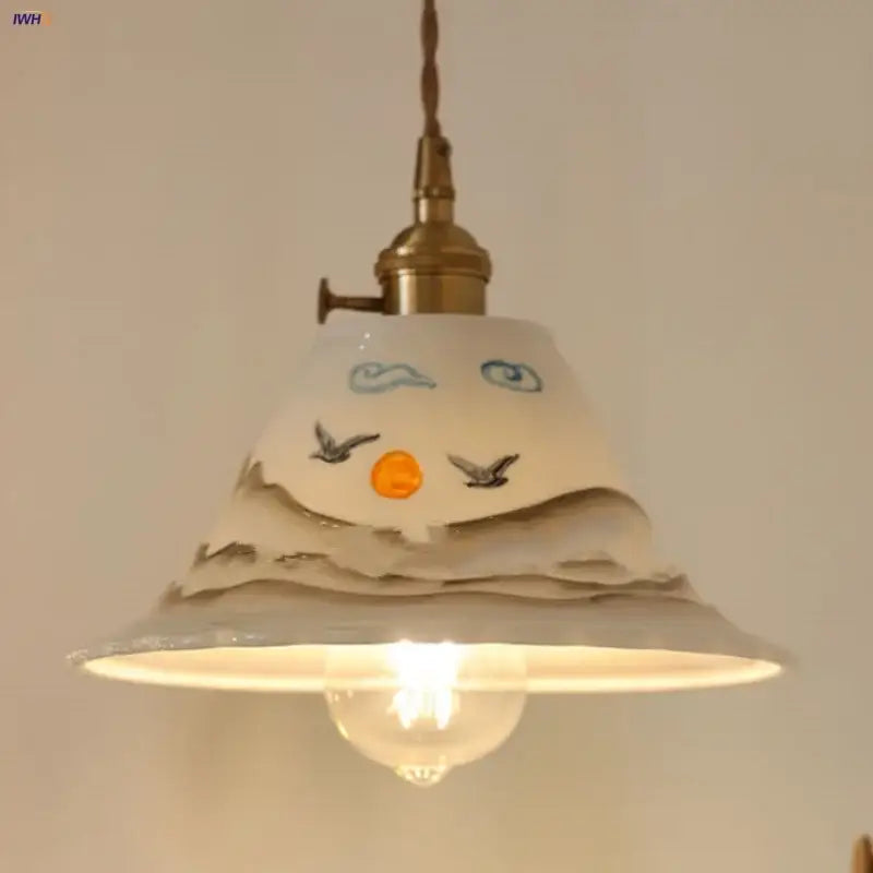 Hand painted white ceramic copper pendant light kitchen fixture