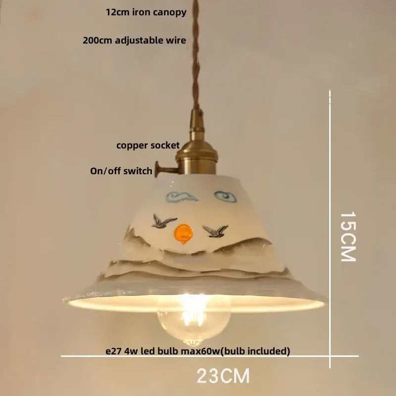 Hand painted white ceramic copper pendant light kitchen fixture