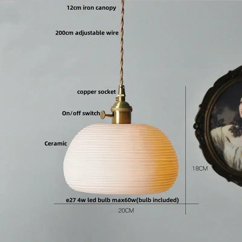 Hand painted white ceramic copper pendant light kitchen fixture