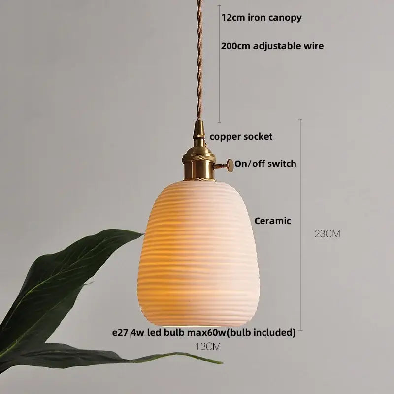 Hand painted white ceramic copper pendant light kitchen fixture