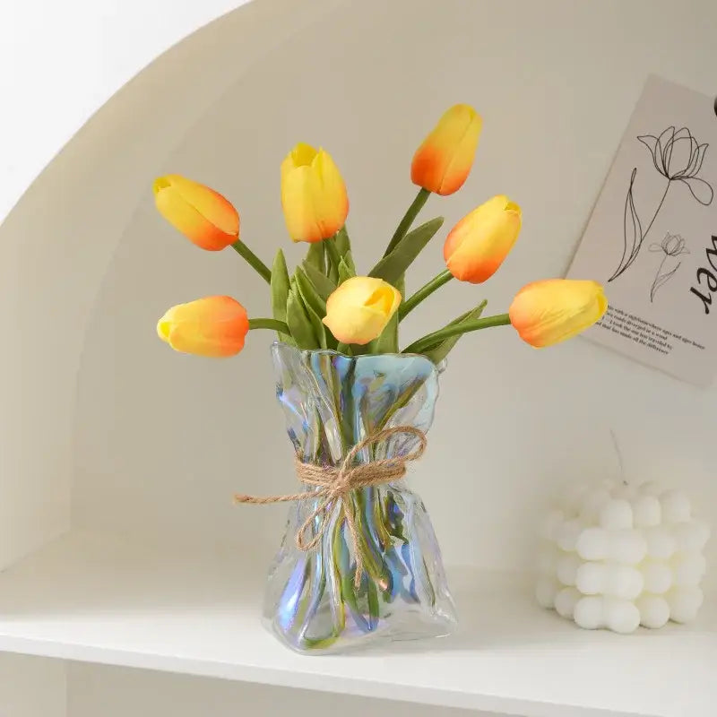 Handcrafted clear glass folded road vase set for living room decor