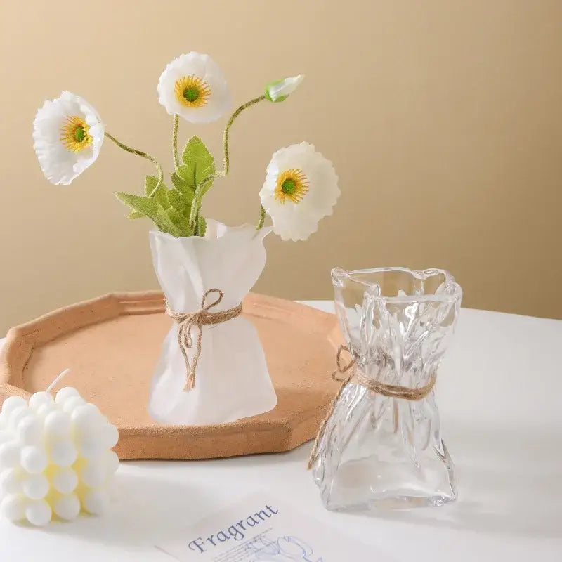 Handcrafted clear glass folded road vase set for living room decor