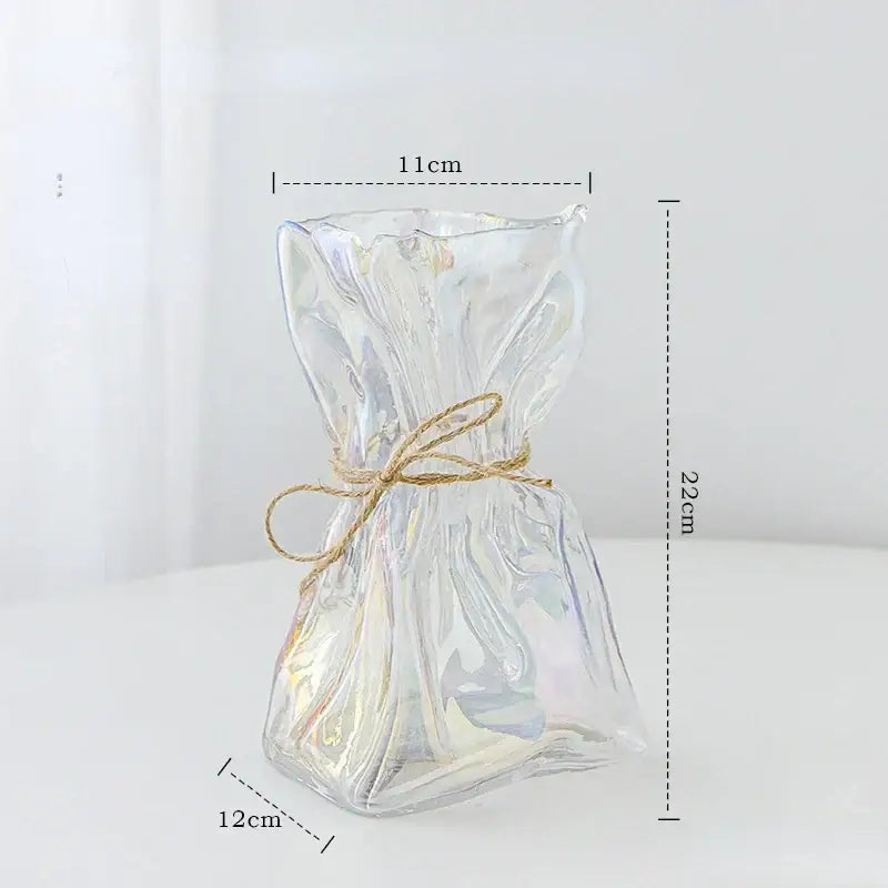 Handcrafted clear glass folded road vase set for living room decor