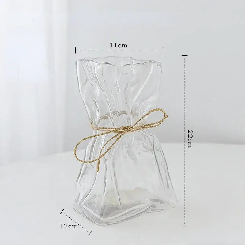Handcrafted clear glass folded road vase set for living room decor