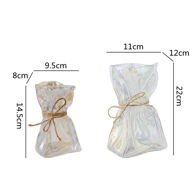 Handcrafted clear glass folded road vase set for living room decor