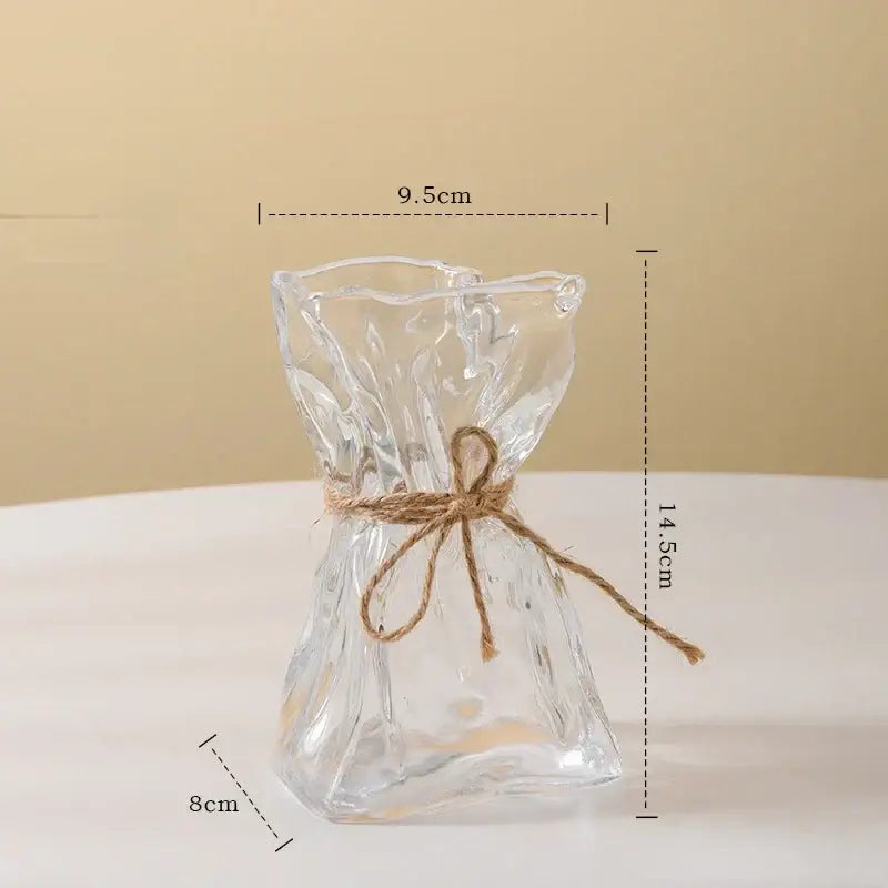 Handcrafted clear glass folded road vase set for living room decor