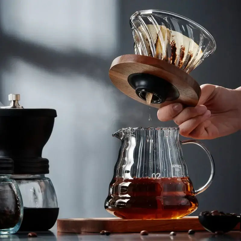 Handcrafted glass coffee brewer kitchen pour over set