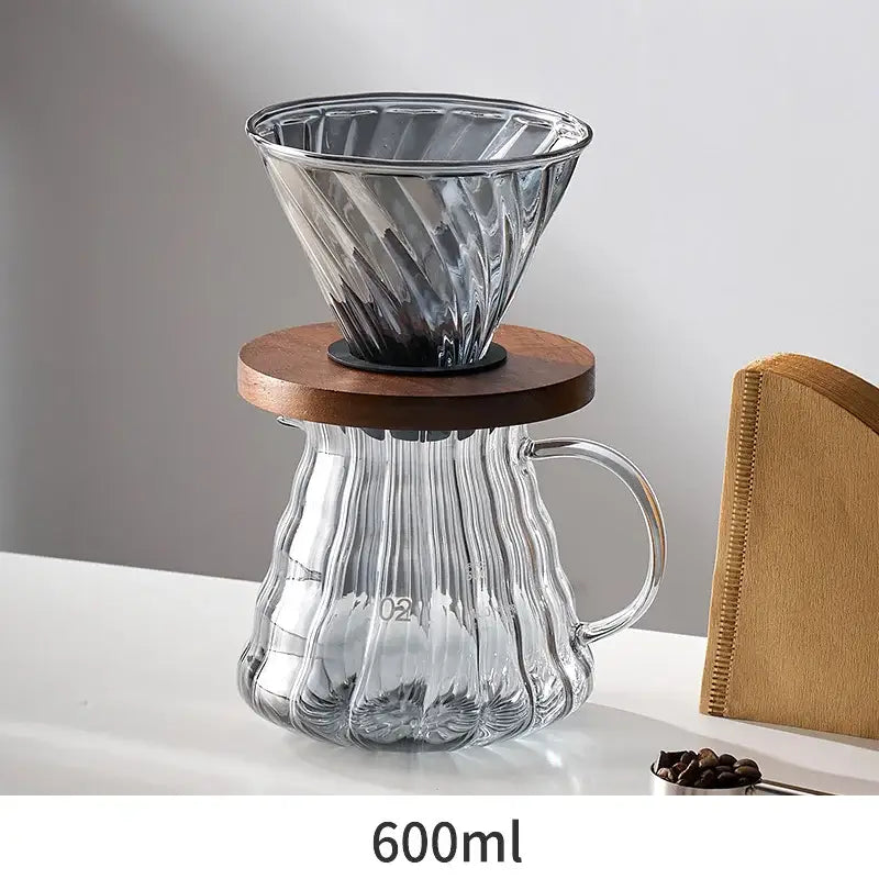 Handcrafted glass coffee brewer kitchen pour over set