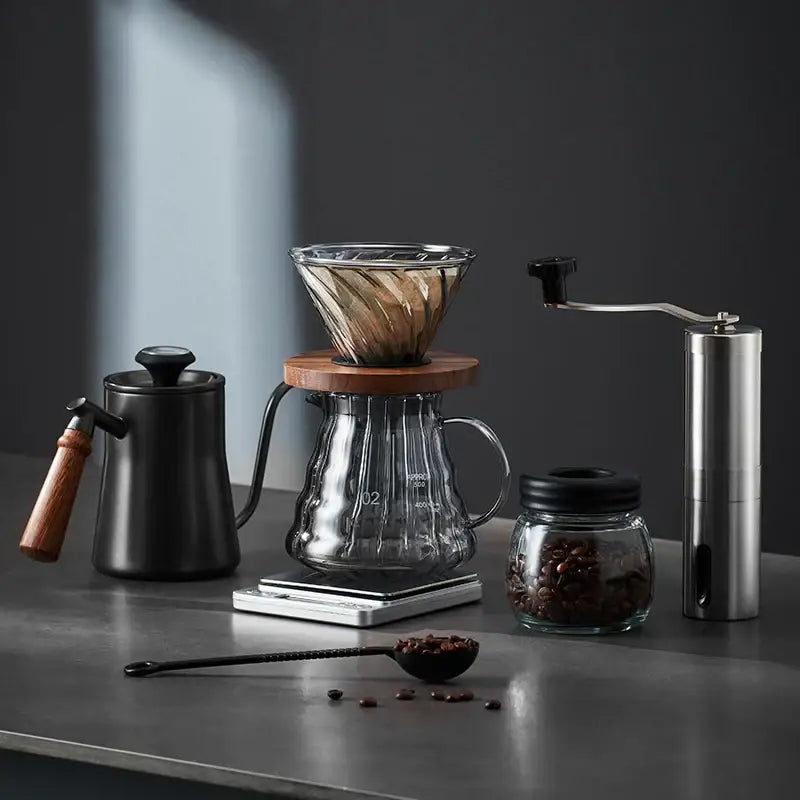 Handcrafted glass coffee brewer kitchen pour over set