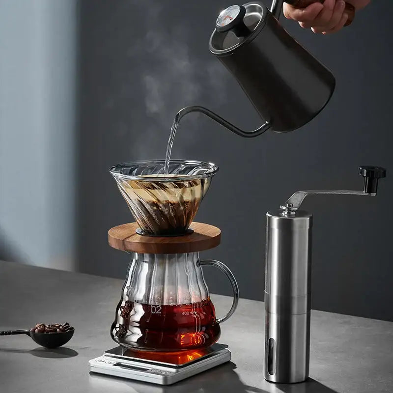 Handcrafted glass coffee brewer kitchen pour over set