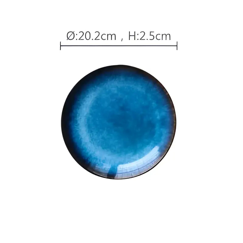Handcrafted gradient blue ceramic round plate dining room set of 3