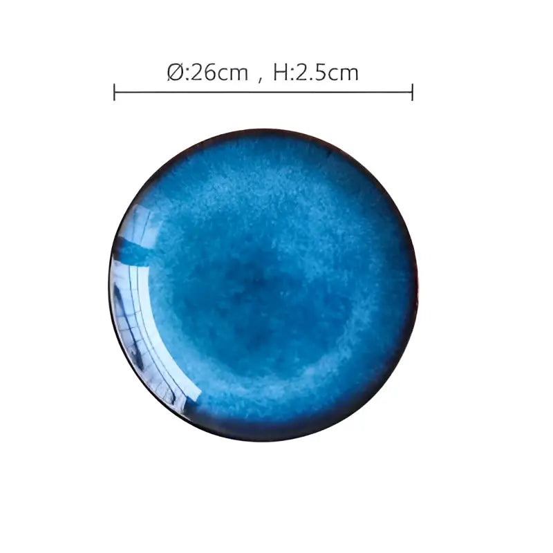 Handcrafted gradient blue ceramic round plate dining room set of 3