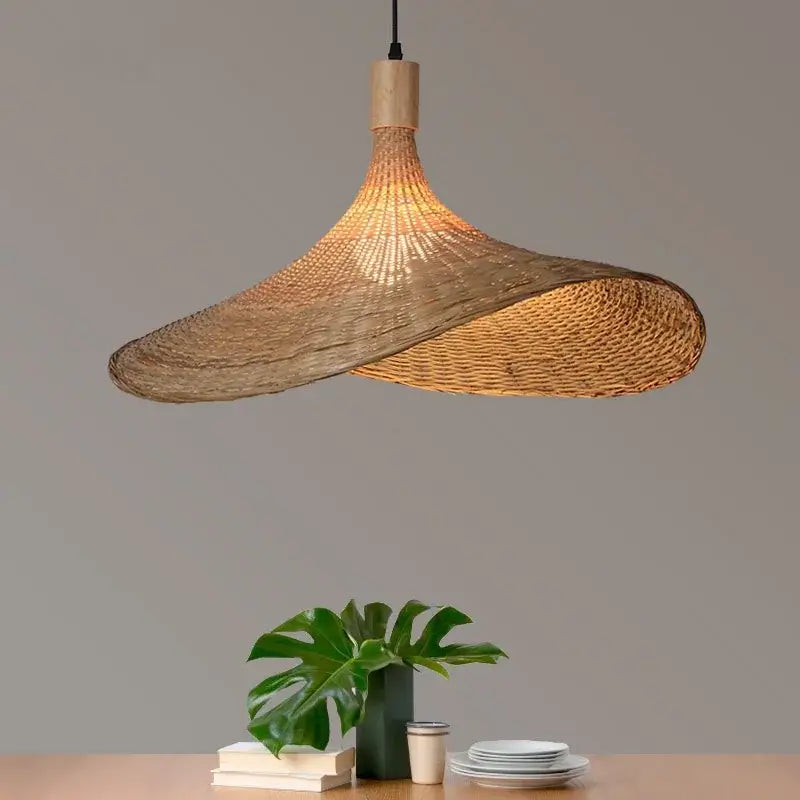 Handwoven bamboo pendant chandelier living room natural wood light