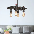 Industrial black pipe hanging ceiling light – dining room red accents