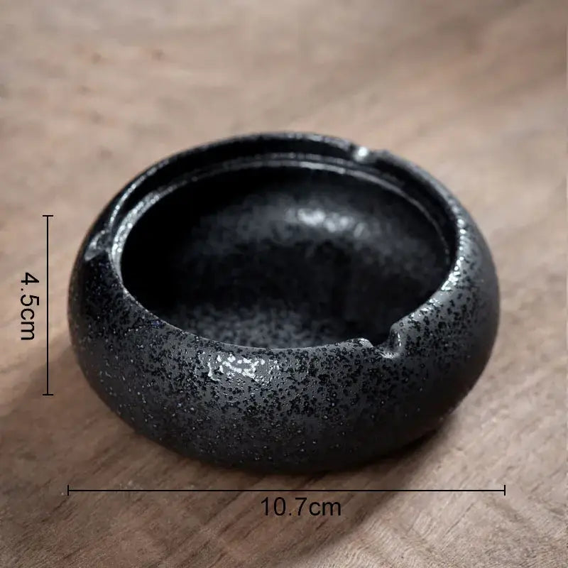 Hexagonal black pottery ashtray with gold deer lid for living room