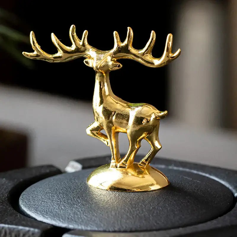 Hexagonal black pottery ashtray with gold deer lid for living room