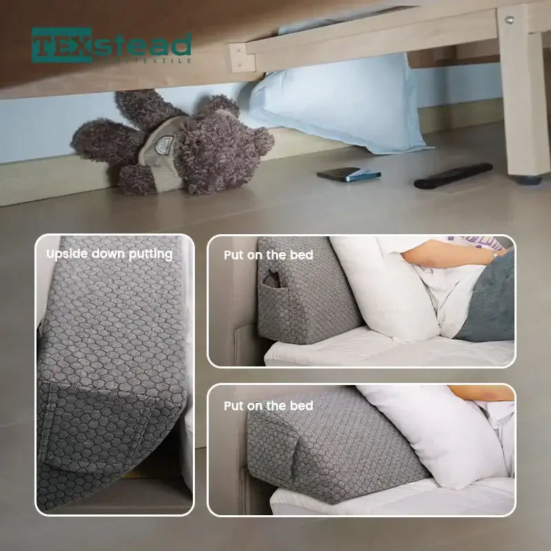 Hexagonal gray headboard pillow wedge bedroom storage pocket