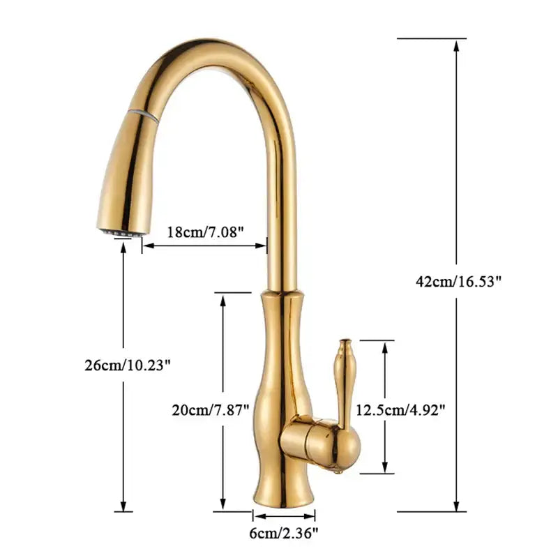 High arch gold brass kitchen faucet with pull out sprayer