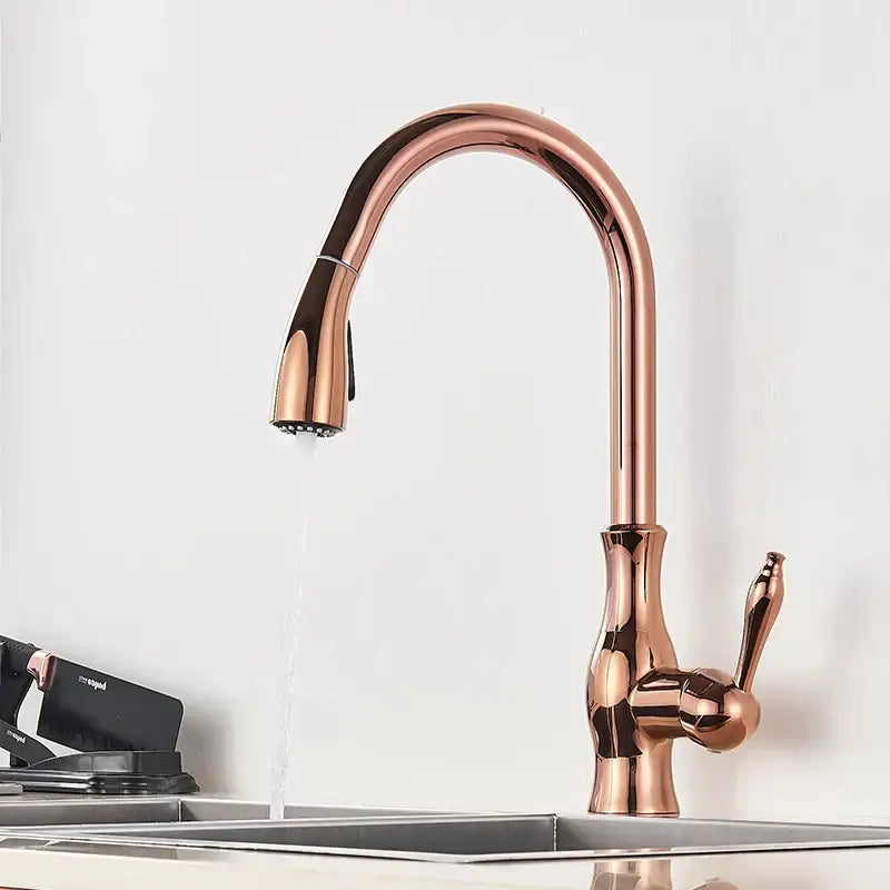 High arch gold brass kitchen faucet with pull out sprayer