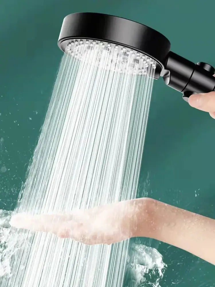 High pressure black round shower head bathroom one key switch
