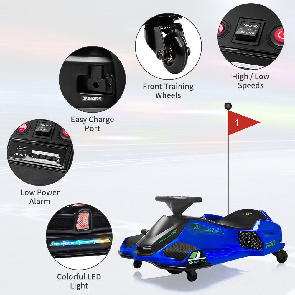 High-Speed Drift Ride-On Car for Kids with Music and LED Lights - 24V