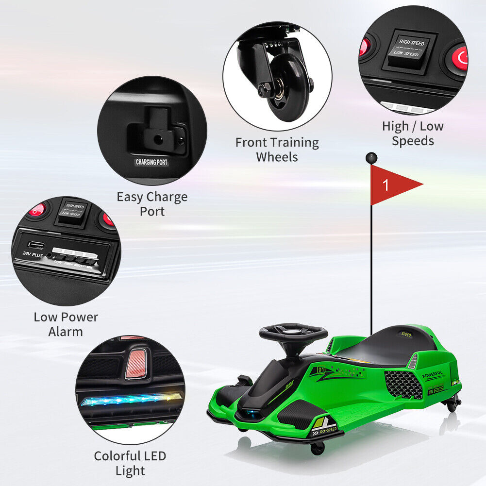 High-Speed Drift Ride-On Car for Kids with Music and LED Lights - 24V