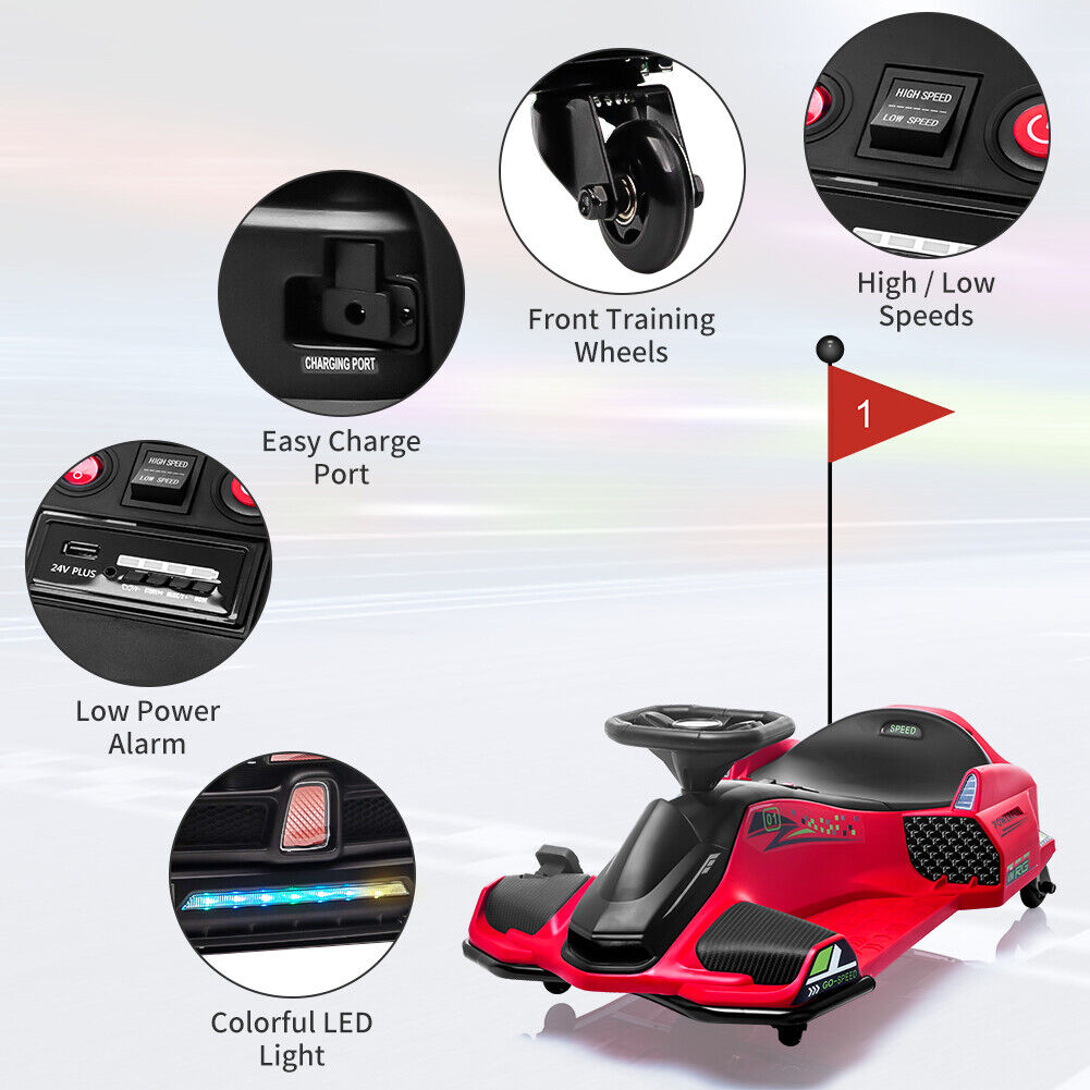 High-Speed Drift Ride-On Car for Kids with Music and LED Lights - 24V