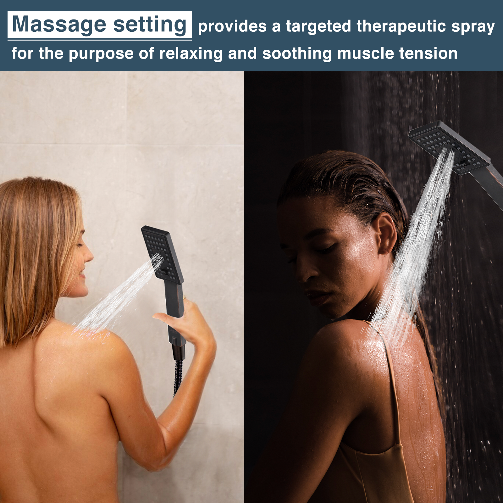 Square 3-Spray Handheld Shower Head Set with Hose and Shower Arm Mount Bracket