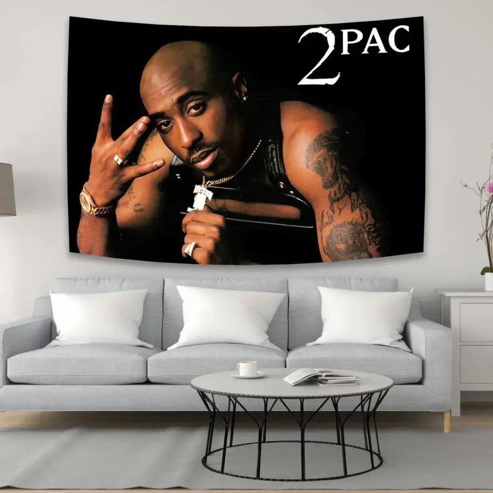Hip-hop style white & red 2pac tapestry bedroom wall hanging