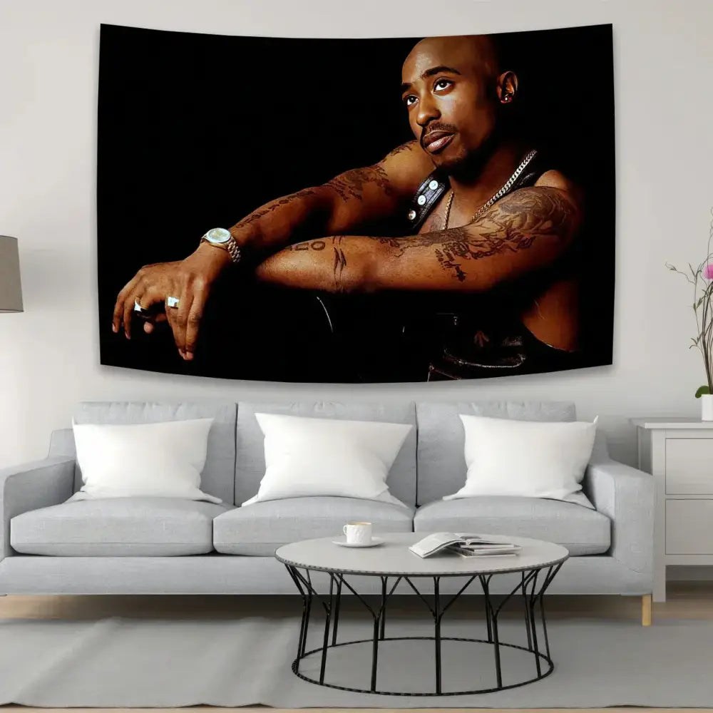 Hip-hop style white & red 2pac tapestry bedroom wall hanging