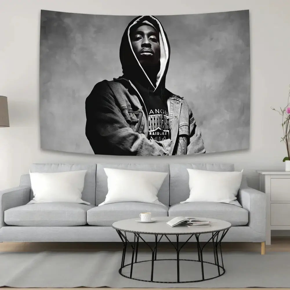 Hip-hop style white & red 2pac tapestry bedroom wall hanging