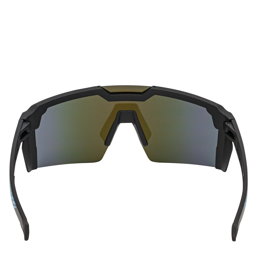 HITECH - Futuristic Rimless Shield Sunglasses Black-Blue Blue Mirror Lens