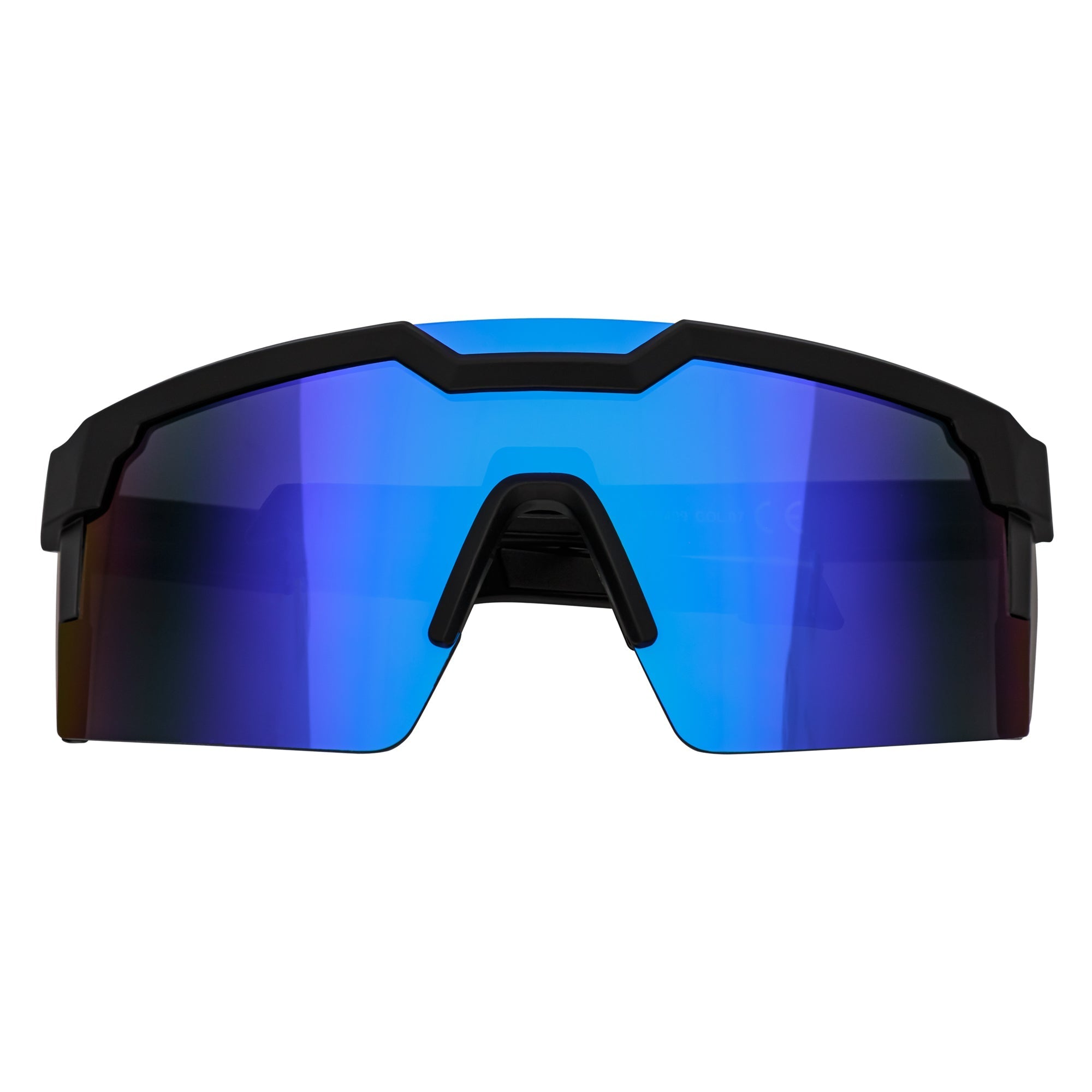 HITECH - Futuristic Rimless Shield Sunglasses Black-Blue Blue Mirror Lens