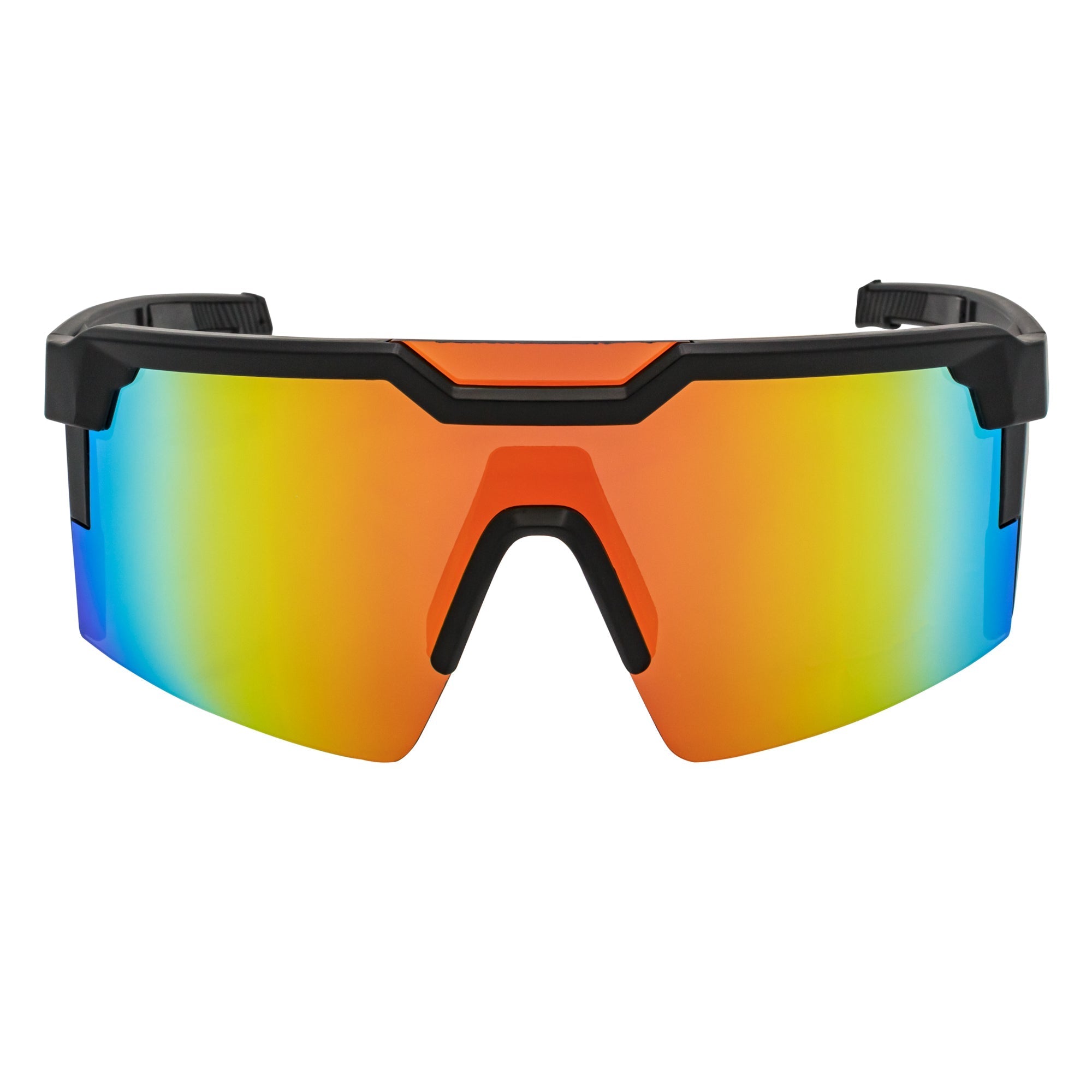 HITECH - Futuristic Rimless Shield Sunglasses Black-Orange Orange Mirror