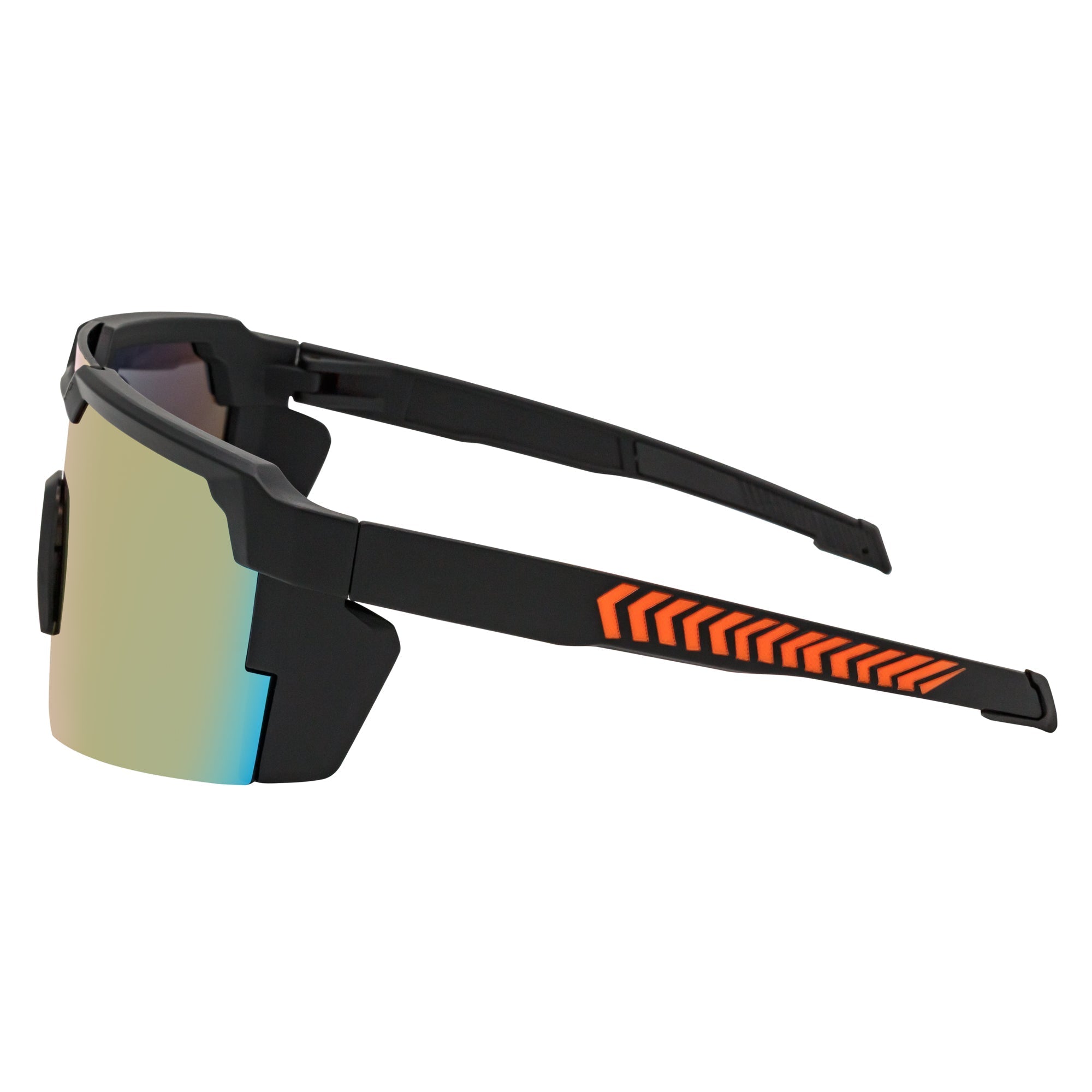 HITECH - Futuristic Rimless Shield Sunglasses Black-Orange Orange Mirror