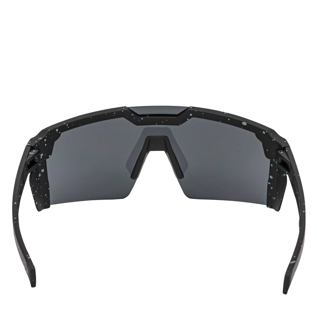 HITECH - Large Futuristic Rimless Shield Sunglasses Black-White Smoke Lens