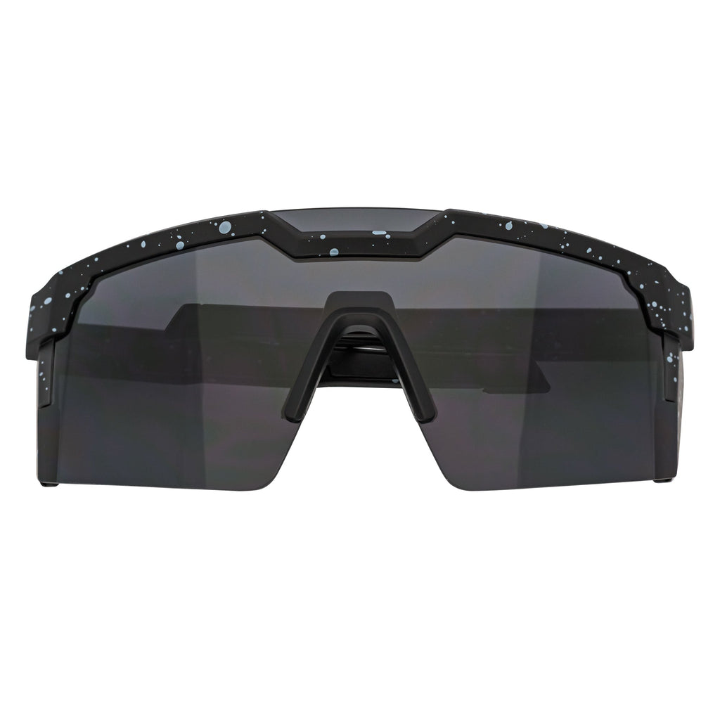 HITECH - Large Futuristic Rimless Shield Sunglasses Black-White Smoke Lens