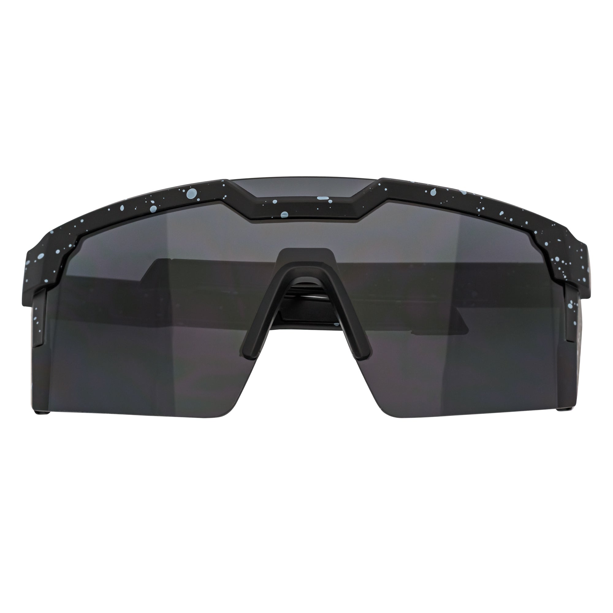 HITECH - Large Futuristic Rimless Shield Sunglasses Black-White Smoke Lens