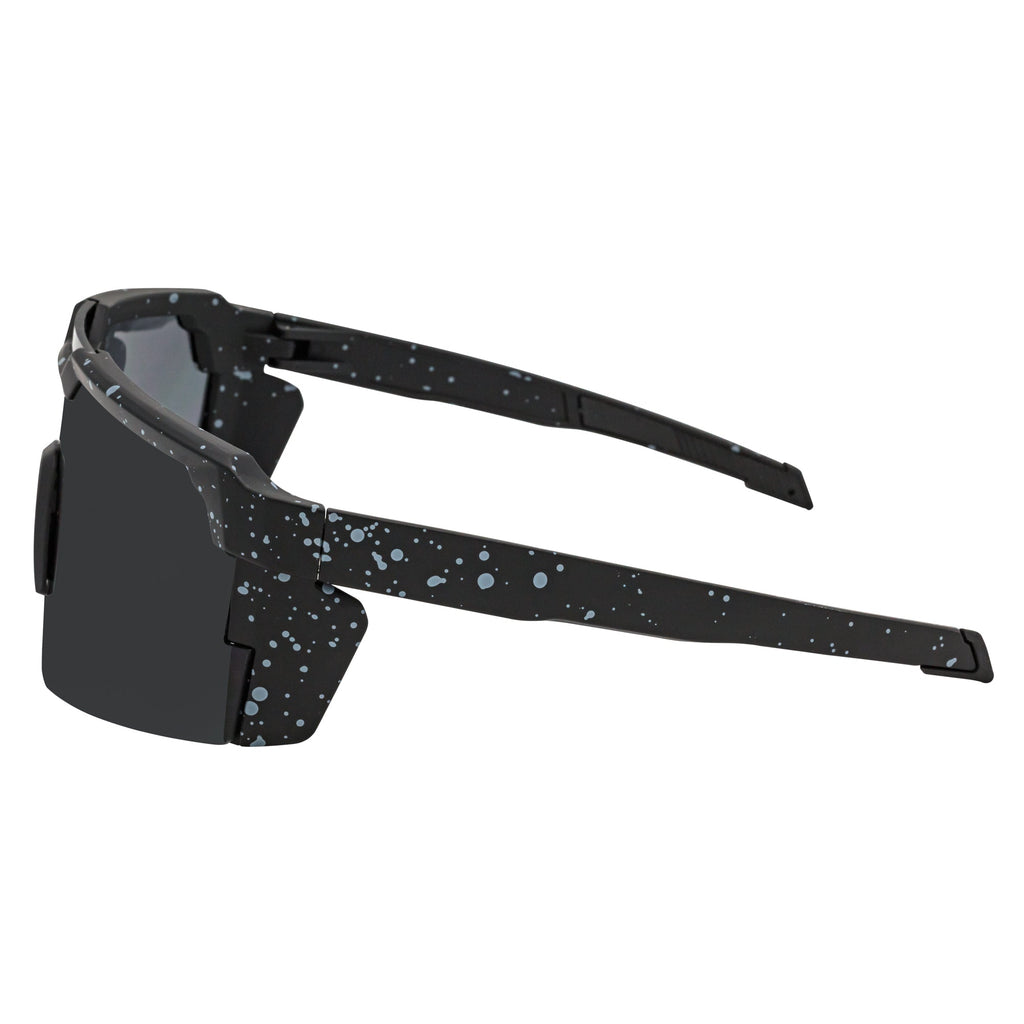 HITECH - Large Futuristic Rimless Shield Sunglasses Black-White Smoke Lens