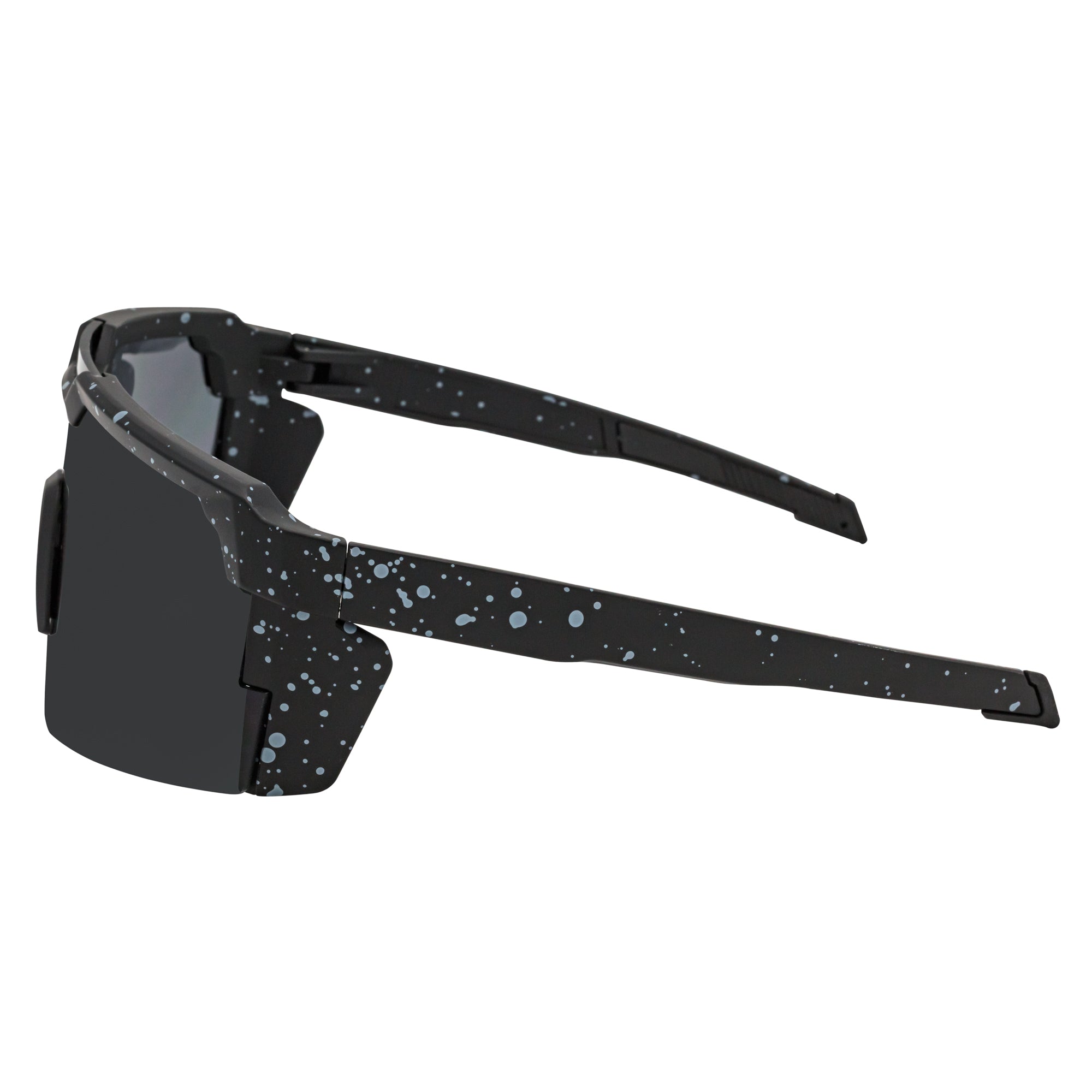 HITECH - Large Futuristic Rimless Shield Sunglasses Black-White Smoke Lens