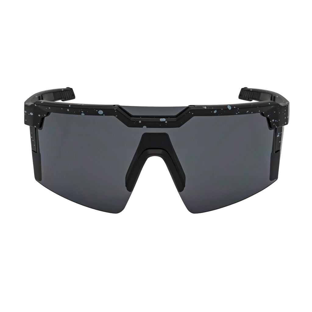 HITECH - Large Futuristic Rimless Shield Sunglasses Black-White Smoke Lens