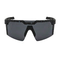 HITECH - Large Futuristic Rimless Shield Sunglasses Black-White Smoke Lens