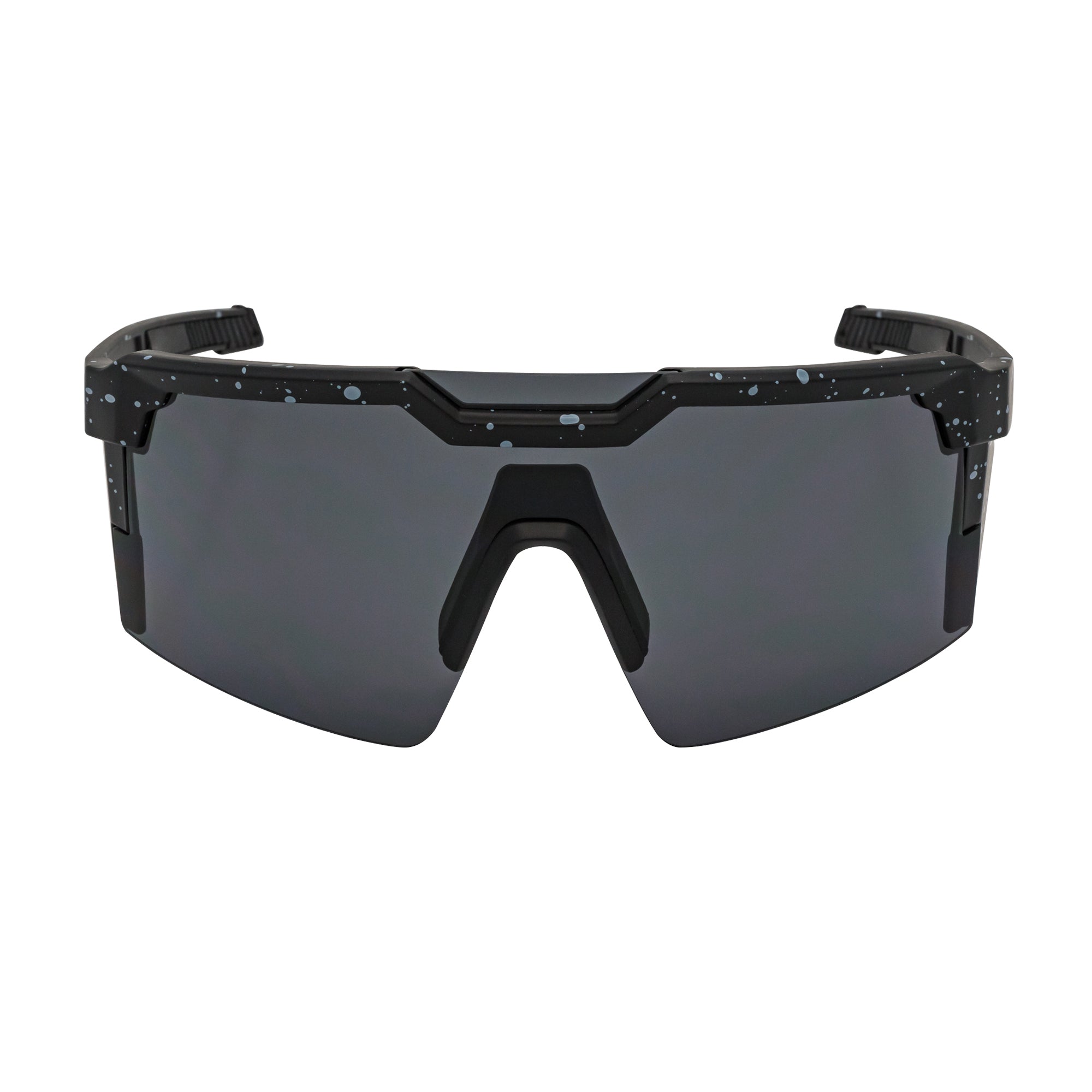 HITECH - Large Futuristic Rimless Shield Sunglasses Black-White Smoke Lens
