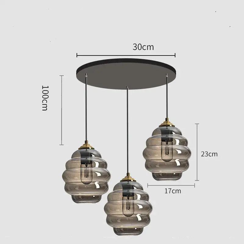 Honeycomb amber blue and gray glass pendant light for kitchen dining
