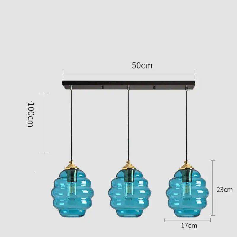 Honeycomb amber blue and gray glass pendant light for kitchen dining