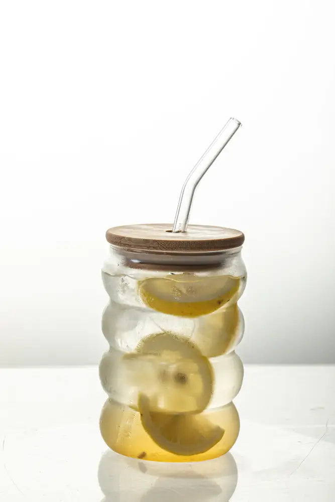 Honeycomb creative glass cup set with bamboo lid – kitchen tumblers