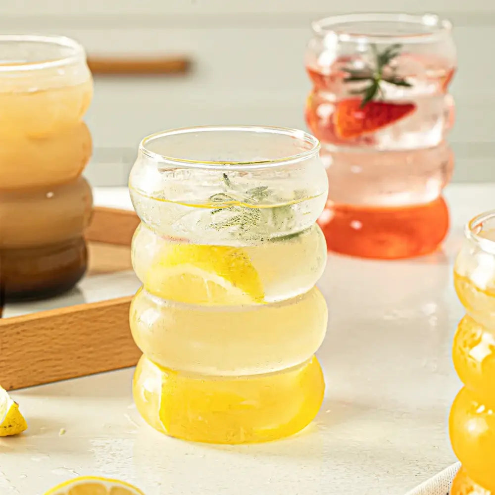 Honeycomb creative glass cup set with bamboo lid – kitchen tumblers