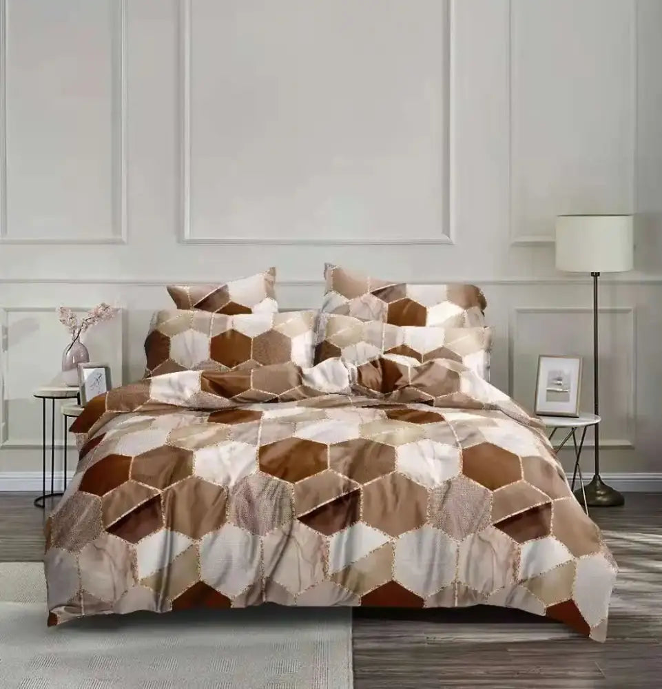 Honeycomb marble brown & beige bedding set bedroom duvet cover
